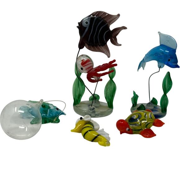 Vintage Glass Aquarium Fish Ornaments Submersible Set of 5 Hand Blown - Picture 2 of 4